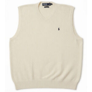 Polo Ralph Lauren Sweater Vest XXL Ivory Lambswool V Neck Men Classic Knit Warm